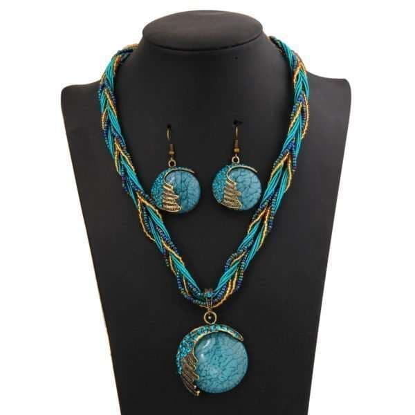 Beads Necklace with Drop Earring