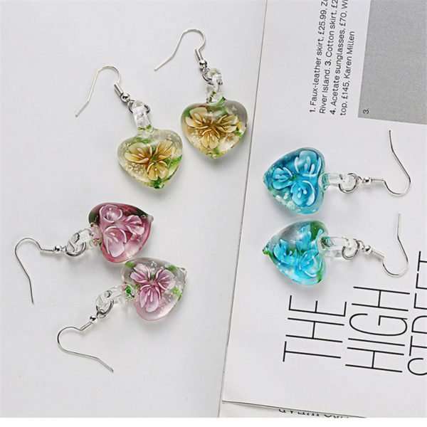 Heart Flower Dangle Earring