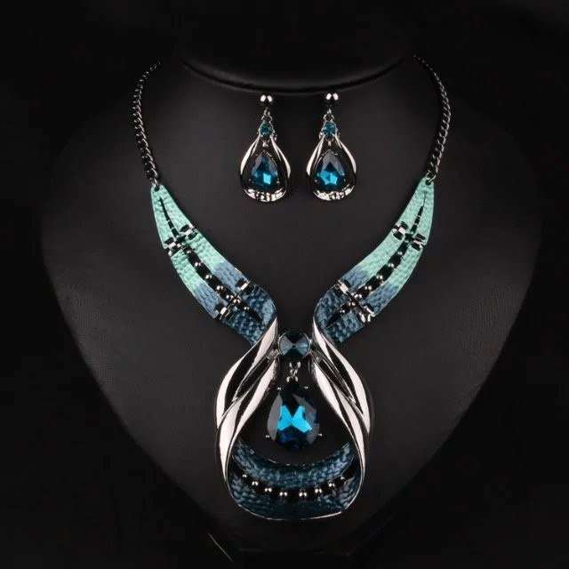 Blue Crystal Necklace & Drop Earring